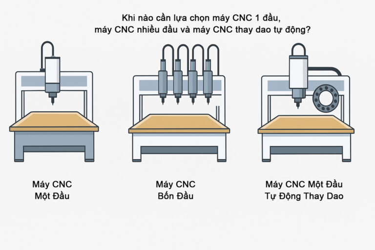 Khi nào cần lựa chọn máy CNC 1 đầu, máy CNC nhiều đầu và máy CNC thay dao tự động?